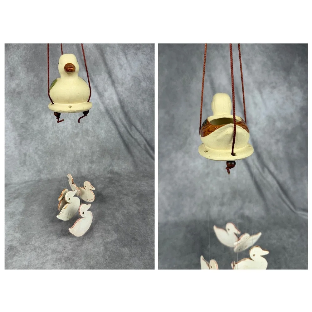 Vtg Ceramic Duck Wind Chime Mallard Planter Mobile Hanging Garden Decor Country‎
